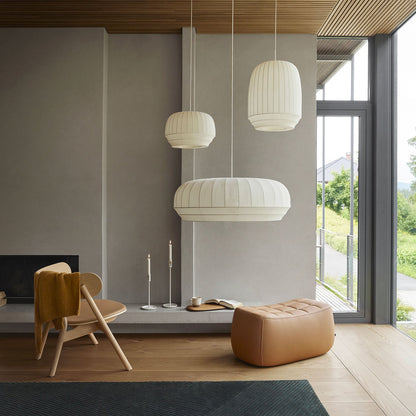Tradition - Witte stoffen hanglamp in Japandi-stijl, ontwerp door een designer