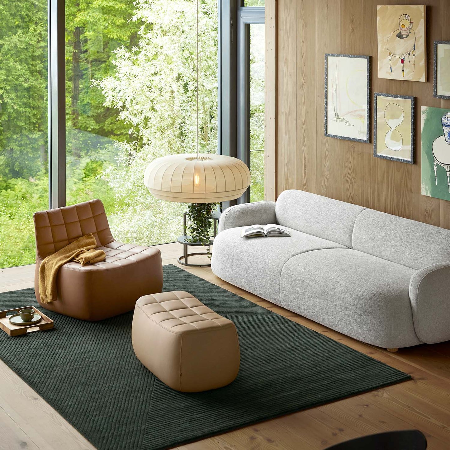 Tradition - Witte stoffen hanglamp in Japandi-stijl, ontwerp door een designer