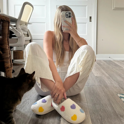 Schattige Kleur Hart Slippers Comfortabel Plat